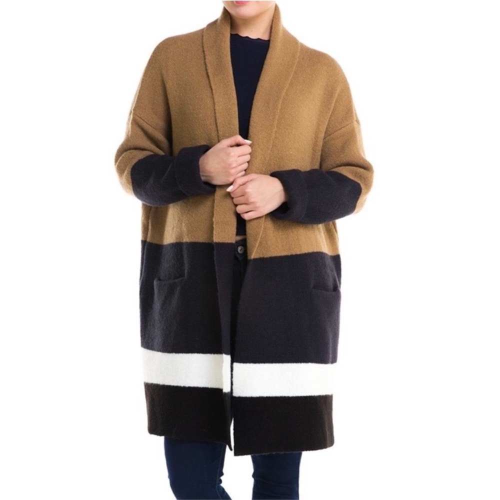 Striped Colorblock Oversized Cardigan Sweater Coat